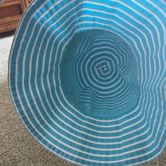 Turquoise and White bucket hat with striped pattern the perfect sun hat - Picture 6 of 9
